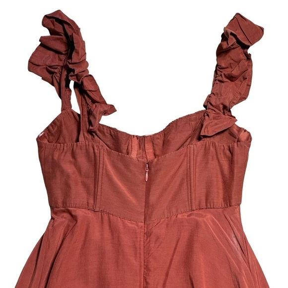 Farm Rio Cinnamon Dark Brown Ruffle Strap Maxi Dress Women’s US XS - Picture 9 of 11